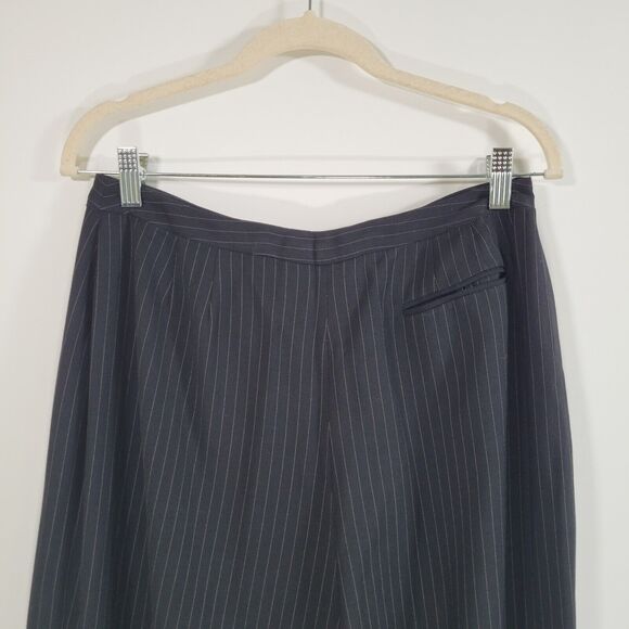LOFT STRETCH Wool Wide Leg Pants Size 12 Pinstripe High Rise Lined Career Dressy - Picture 6 of 9